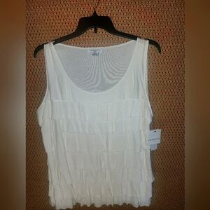 Liz Claiborne White Ruffle Sleeveless Top - Size 1X NWT
